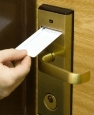 hotel room door with access card
